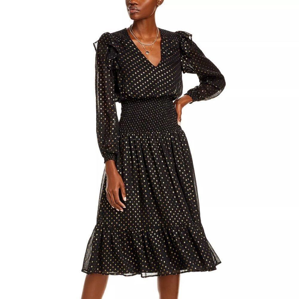 AQUA Ruffle Metallic Dot Dress, Size S, New with Tag MSRP $118